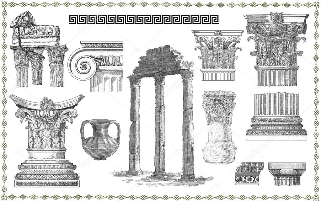 Old greek set illustration