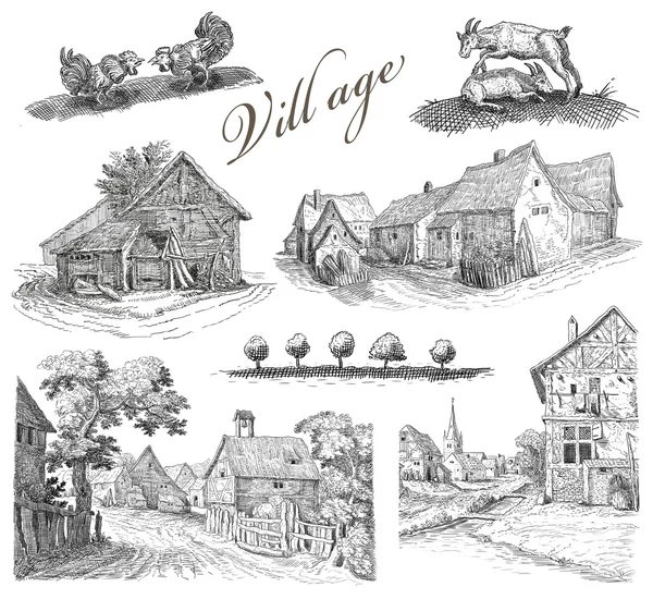 A régi falu illusztráció — Stock Fotó