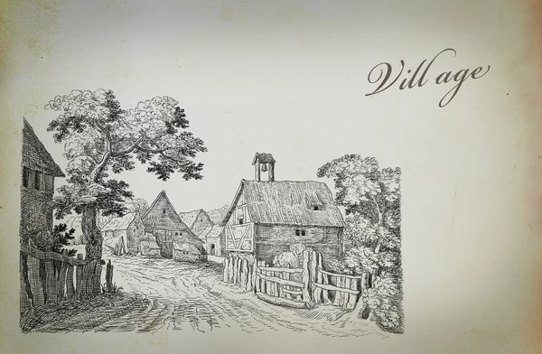 Stará vesnice ilustrace — Stock fotografie