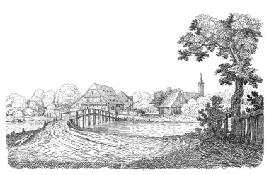 eski köy illüstrasyon