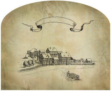 eski köy illüstrasyon