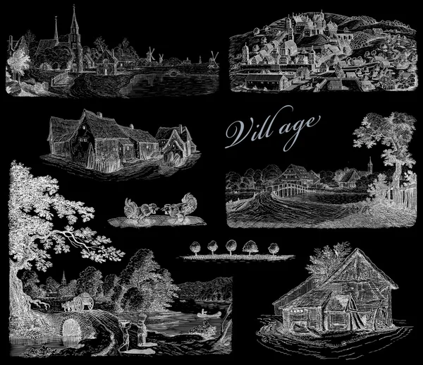Oude dorp illustratie — Stockfoto