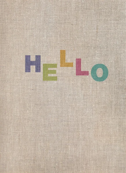 Inscrição hello on linen background — Fotografia de Stock