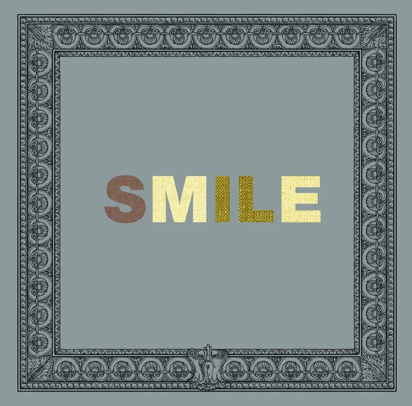 Beschriftung Lächeln auf Rahmenhintergrund — Stockfoto