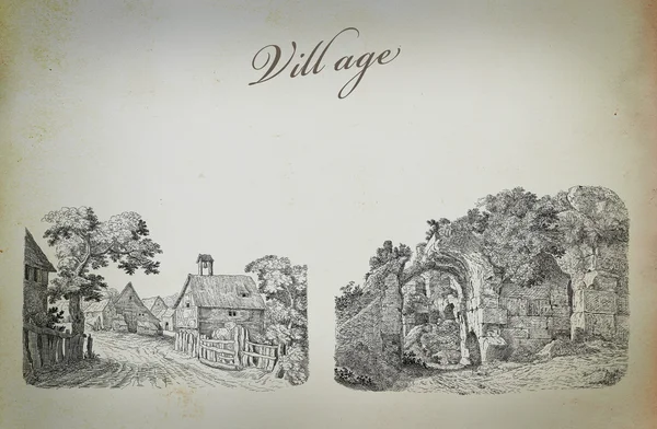 eski köy illüstrasyon