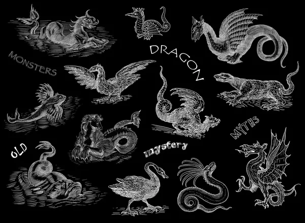 Dragones conjunto ilustración —  Fotos de Stock