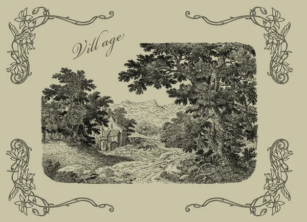 Παλιό χωριό εικονογράφηση — Φωτογραφία Αρχείου