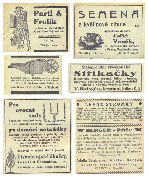 광고, 1935, Czeh 공화국 신문 페이지 — 스톡 사진