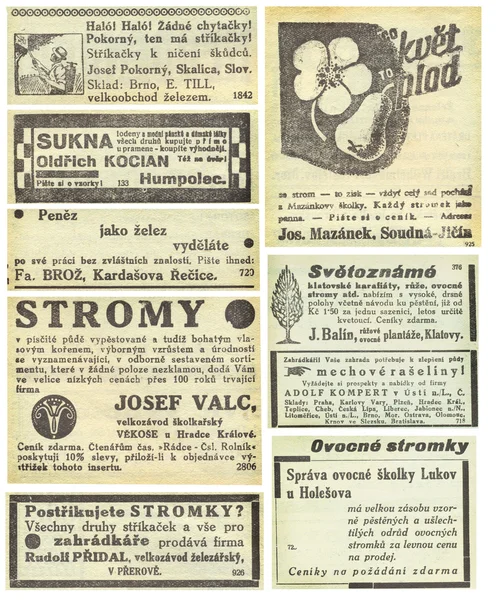 Pagina del giornale con pubblicità, 1935, Repubblica Ceca — Foto Stock