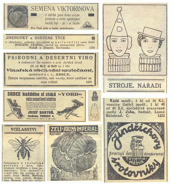 広告、1935 年、チェコ共和国の新聞のページ — ストック写真