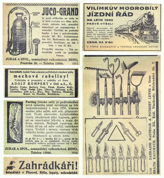 Strona gazety z reklamy, 1935, Republika Czeska — Zdjęcie stockowe