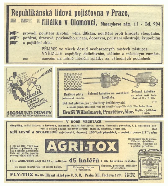 広告、1935 年、チェコ共和国の新聞のページ — ストック写真