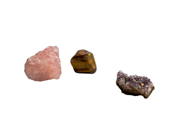 Collection of minerals on a white background