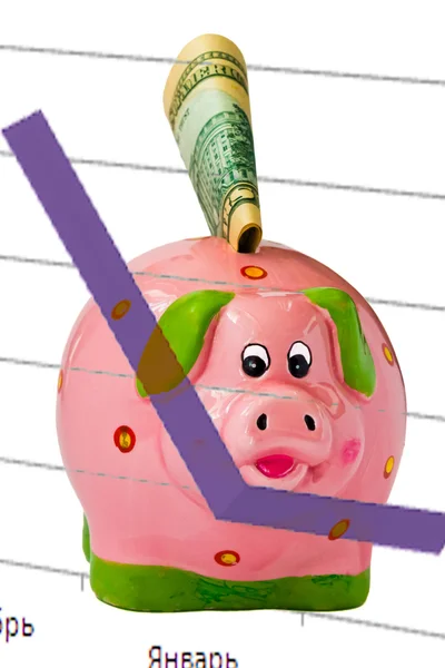 Piglet, money-box for money on a white background