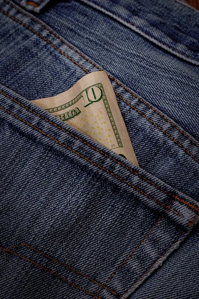 Pocket of jeans with money — Stock Photo, Image