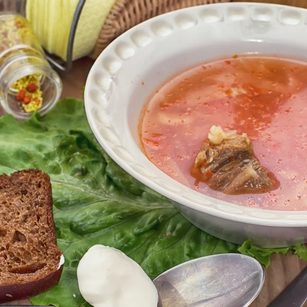 Russische nationale maaltijd van soep — Stockfoto