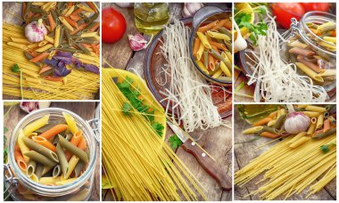pişmemiş makarna ve spagetti kolaj