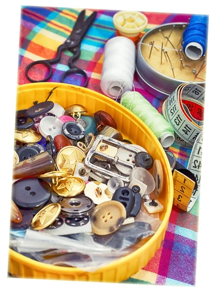 Box with a sewing buttons — Stock Photo, Image