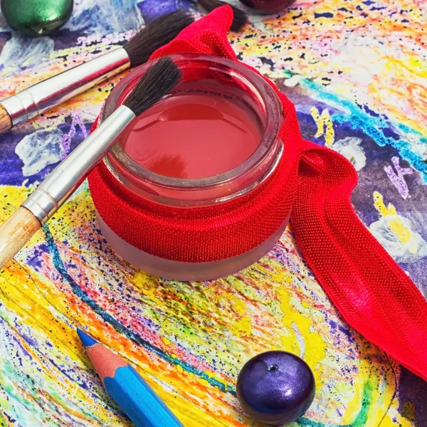 Red paint,brushes — Stock Photo, Image