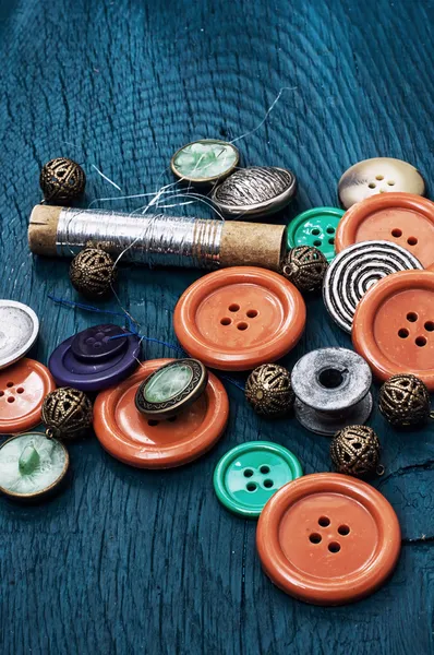 Buttons and zipper and sewing tool — Stock Photo, Image