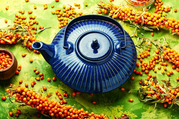 Herbata Lecznicza Rokitnika Naturalna Świeża Herbata Jagód Jesiennych — Zdjęcie stockowe