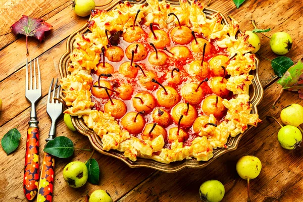 Fall Fruit Pie Peer Pie Sweet Herfst Dessert Oude Houten — Stockfoto