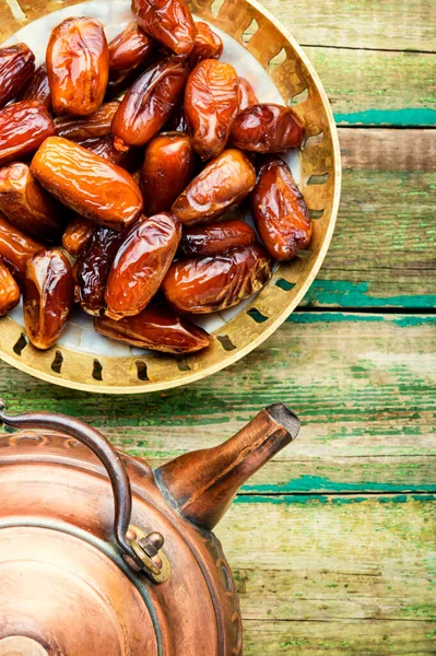 Juicy Delicious Dried Dates Tea Party — Stock Photo, Image