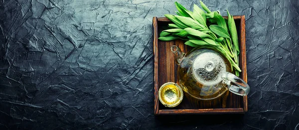 Kokulu Taze Adaçaylı Çay Salvia Bitkisel Ilaçlar Boşluğu Kopyala — Stok fotoğraf