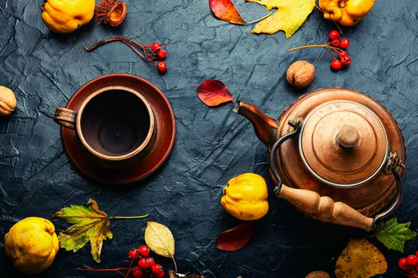 Sonbahardan Kalma Meyveli Çay Sonbahardan Kalma Içecek Sıcak Elma Çayı — Stok fotoğraf