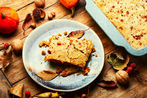 Вкусный Традиционный Осенний Пирог Сладкий Тыквенный Пирог Тарелке — стоковое фото