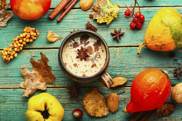 Traditional Autumn Coffee Drink Pumpkin Latte Fall Autumn Background — Stock Photo, Image