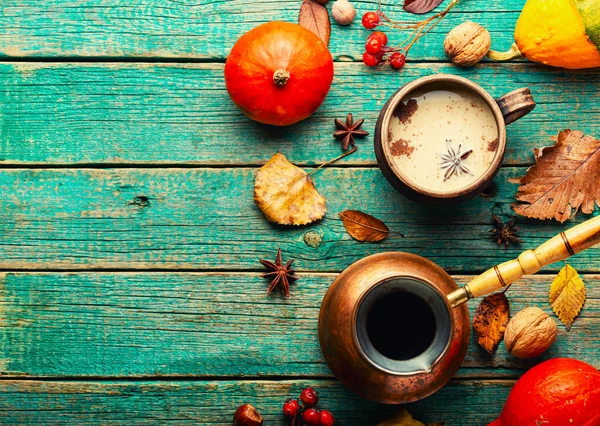 Geleneksel Sonbahar Kahvesi Balkabağı Lattesi Boşluğu Kopyala — Stok fotoğraf