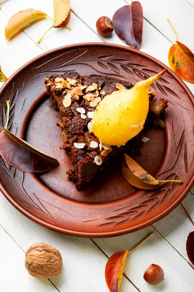 梨とアーモンドのおいしいパイ 梨のケーキのピース — ストック写真