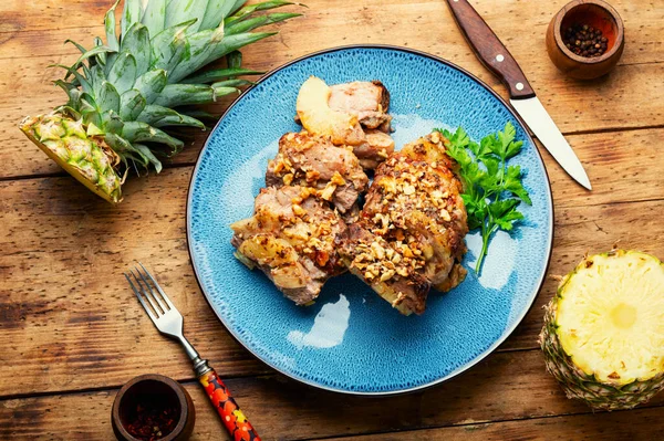 Pork Meat Grilled Pineapple Cheese — Stock Photo, Image