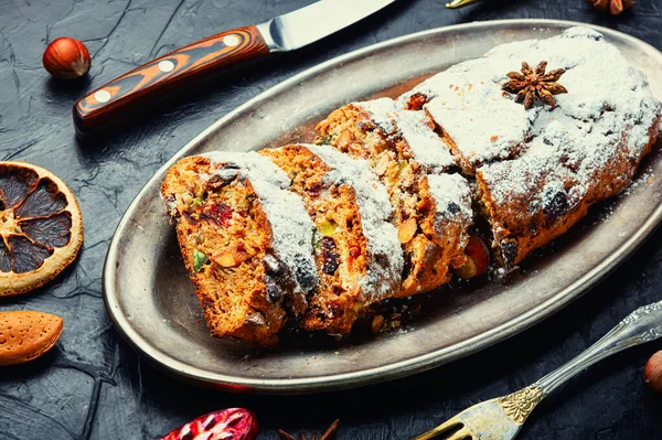 Stollen Tasty German Christmas Pastry Xmas Cake — Stock Photo, Image