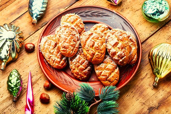 Pão Gengibre Natal Pastelaria Decorações Árvores Natal Para Férias Inverno — Fotografia de Stock