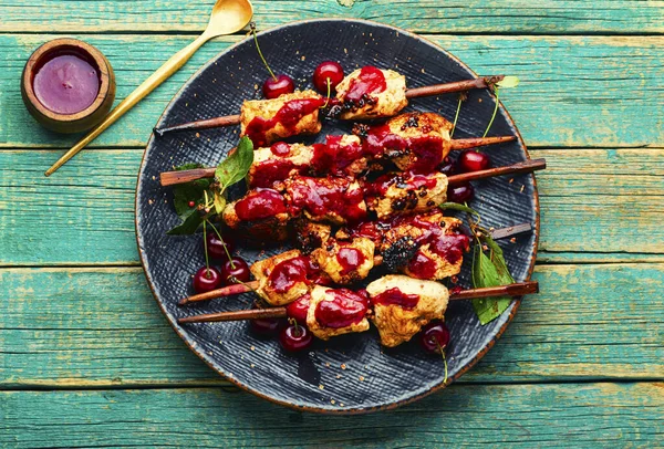 Appetizing Meat Barbecue Delicious Fried Kebabs Skewers — Fotografia de Stock