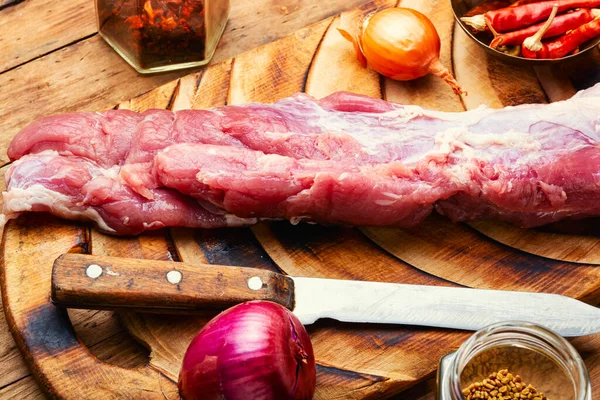 Tasty Raw Pork Meat Cooking Raw Meat Tenderloin Spices Set — Stock fotografie