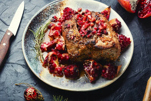 Apetitivo Trozo Lomo Cerdo Una Marinada Afrutada Carne Frita Con — Foto de Stock