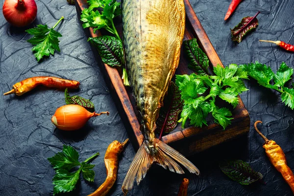 Pescado Ahumado Tablero Cocina Deliciosos Mariscos —  Fotos de Stock