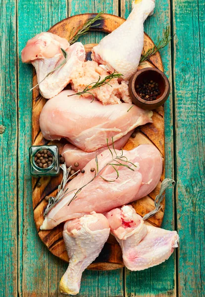 Viande Poulet Tranchée Ingrédients Assortiment Viande Poulet Crue Une Alimentation — Photo