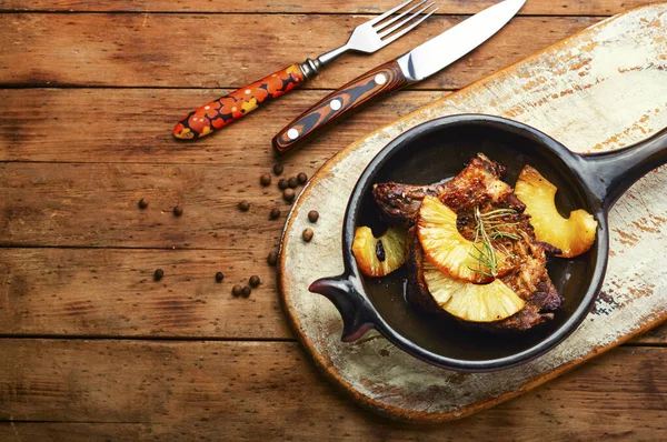 Delicious Beef Entrecote Baked Pineapple Marinade Space Text — Stock Photo, Image