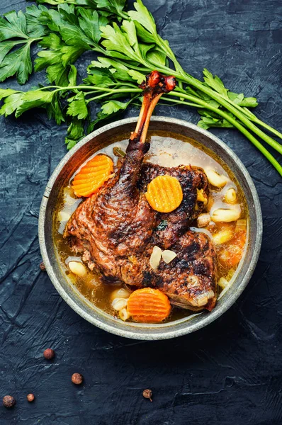 Sopa Perna Ganso Aromática Com Massa Sopa Frango Caseira — Fotografia de Stock