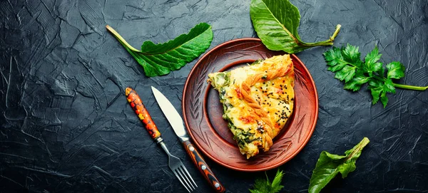 Spinach Cheese Pie Quick Bake Slice Italian Cheese Pie Space — Stok fotoğraf