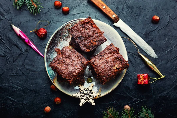 Panforte Kurutulmuş Meyve Fındıktan Yapılan Lezzetli Noel Ziyafeti Panforte Bir — Stok fotoğraf