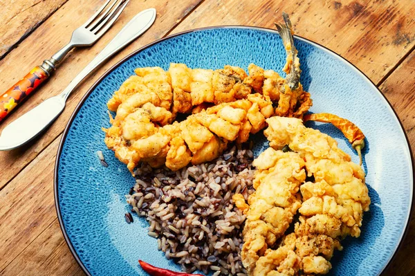 Delicious Fried Sea Bass Rice Garnish —  Fotos de Stock