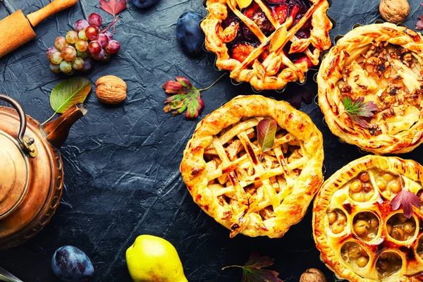 Zelfgemaakte Koekjes Taarten Met Rijp Fruit — Stockfoto