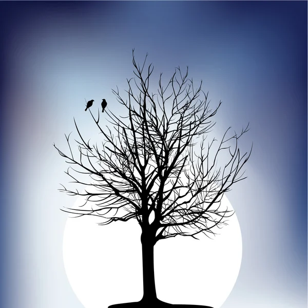 Dua burung di pohon di malam hari - Stok Vektor