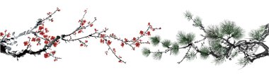 Winter sweet and pine tree clipart
