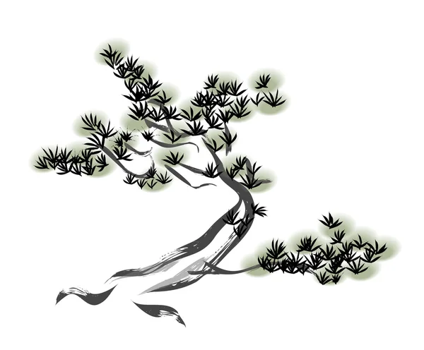 Drzewo sosny malarstwo tuszem — Wektor stockowy